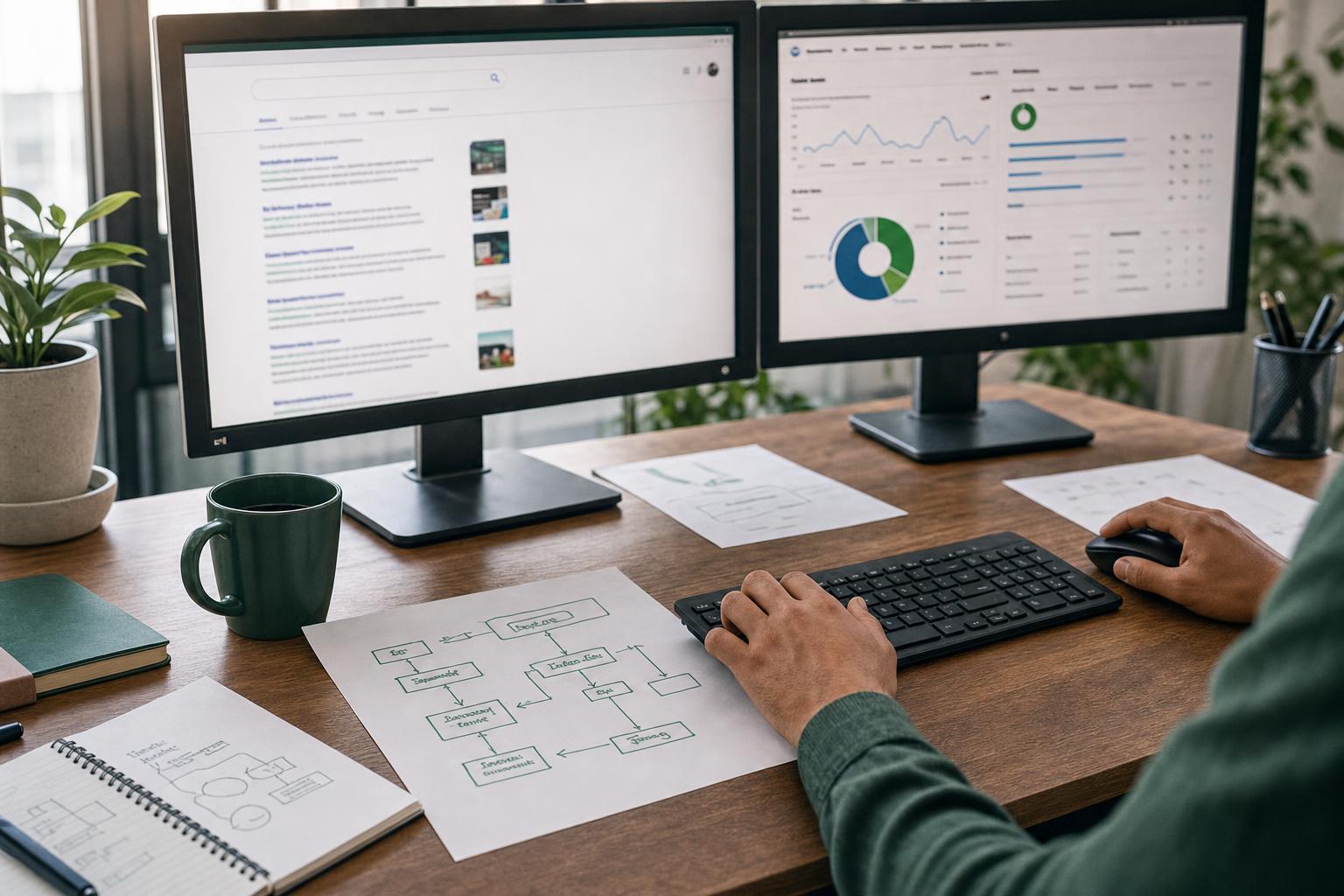 Rapport d'audit imprimé avec graphiques et ordinateur portable sur un bureau lors d'un rendez-vous de conseil